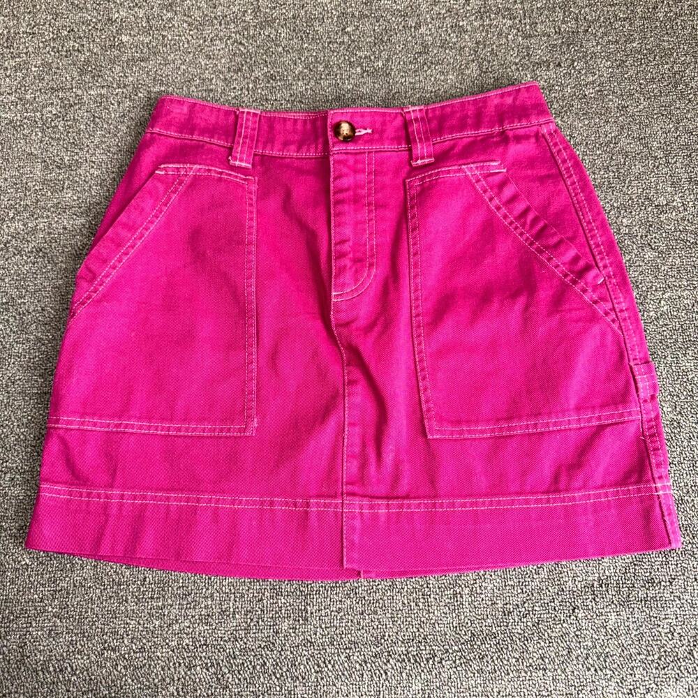 Old Navy Utility Mini Skirt Womens 2 Berry Denim Pockets Cotton Hammer Loop
